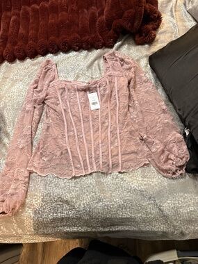 Willow Dusty Pink Lace Corset-Style Square Neck Blouse